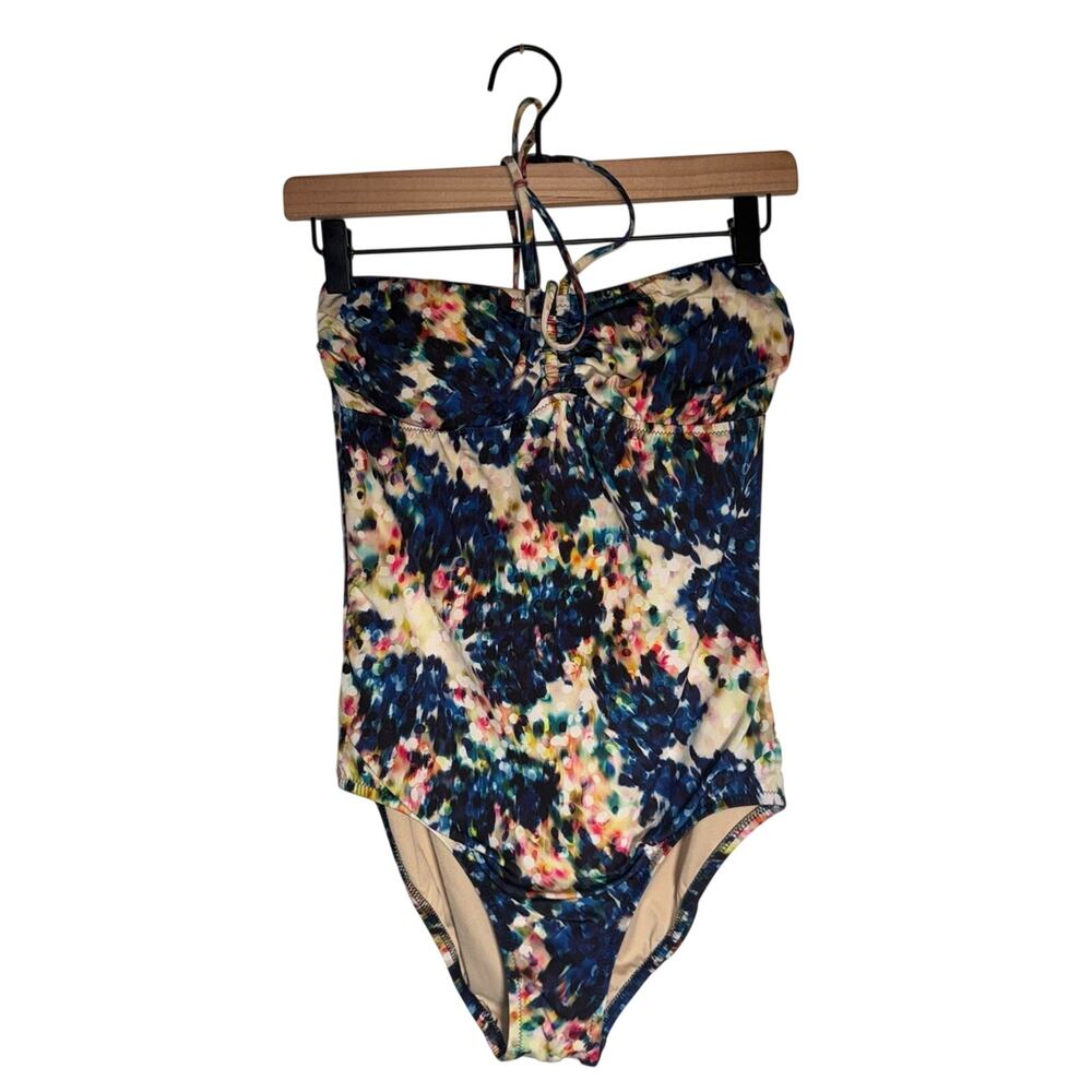 J.CREW Women's preppy Watercolor Ruched Halter Tank One Piece Swimsuit 4